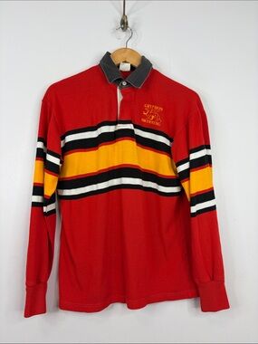 Barbarian Rugby Shirt Mens Large Red Stripe Long Sleeve Cotton Polo Gryphons